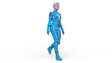Yürüyen bir siber kadının 3 boyutlu canlandırması