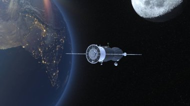 3D rendering of the artificial satellite and the Earth