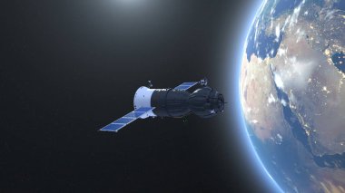 3D rendering of the artificial satellite and the Earth