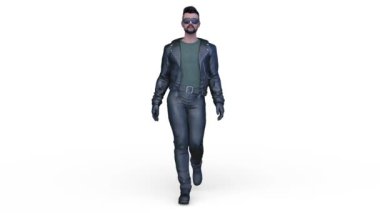 Güneş gözlüklü yürüyen bir adamın 3 boyutlu görüntüsü