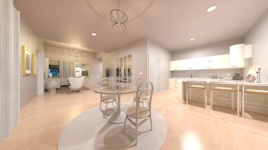 Oturma odasının gece görüşlü 3D görüntüsü