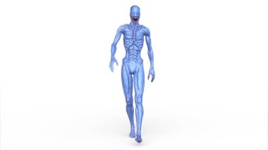 3D rendering of a walking male alien