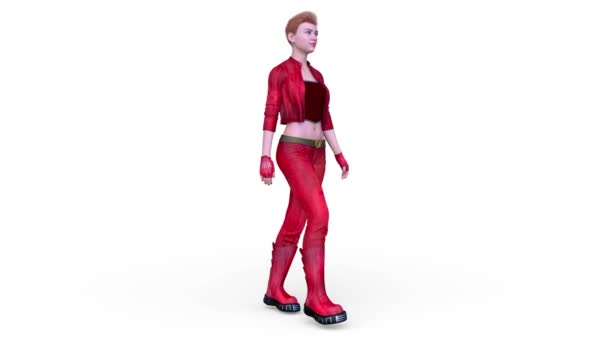 一个行走的网络女人的3D渲染 — 图库视频影像