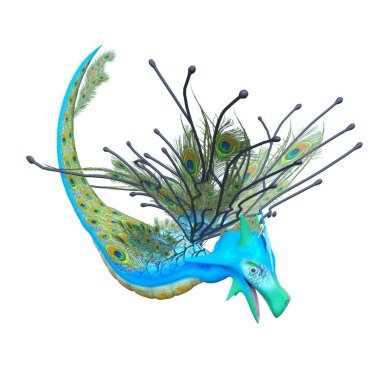 Tavus kuşu tüylü bir ejderhanın 3 boyutlu görüntüsü