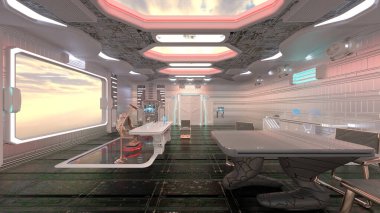Uzay gemisindeki konferans odasının 3D görüntülemesi