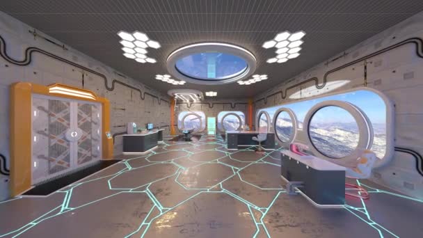 宇宙船の会議室の3Dレンダリング — ストック動画