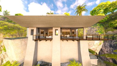 Adanın ucundaki bir evin 3D görüntüsü