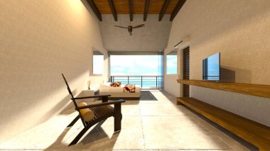 Adanın ucundaki bir evin 3D görüntüsü