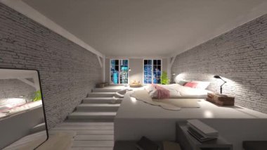 Gece görüşlü yatak odasının 3 boyutlu görüntüsü