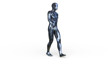 Yürüyen bir erkek sayborgun 3 boyutlu tasviri