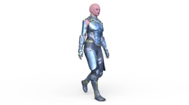 Yürüyen bir siber kadının 3 boyutlu canlandırması