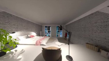 Gece görüşlü yatak odasının 3 boyutlu görüntüsü