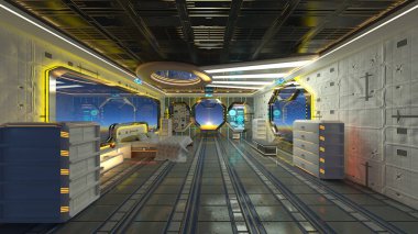 Uzay gemisindeki yatak odasının 3 boyutlu yansıması