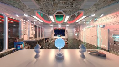 Uzay gemisindeki yatak odasının 3 boyutlu yansıması