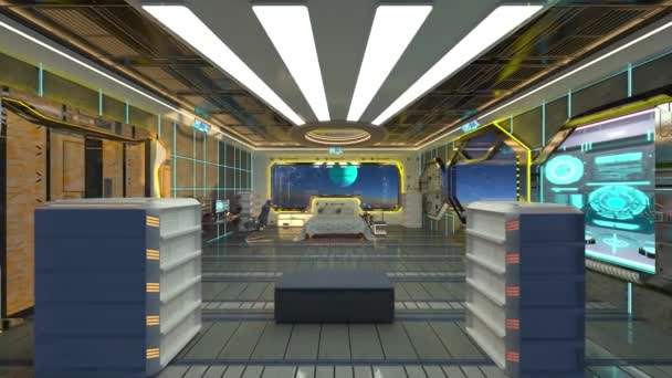 Візуалізація Спальні Космічному Кораблі — стокове відео
