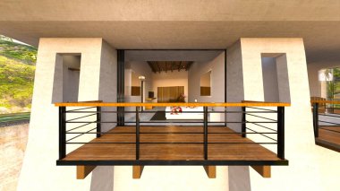 Adanın ucundaki bir evin 3D görüntüsü