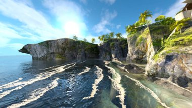 Adanın ucundaki bir evin 3D görüntüsü