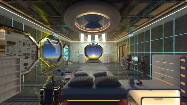 宇宙船の寝室の3Dレンダリング — ストック動画