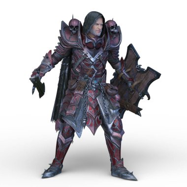 İskelet kostümlü şövalyenin 3 boyutlu görüntüsü.