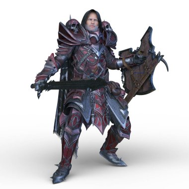 İskelet kostümlü şövalyenin 3 boyutlu görüntüsü.