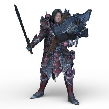 İskelet kostümlü şövalyenin 3 boyutlu görüntüsü.