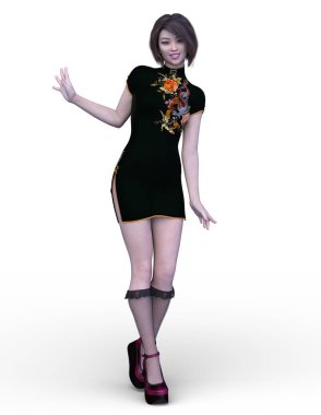 Mini etekli bir kadının 3 boyutlu görüntüsü