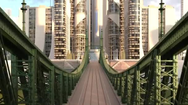 Rendering Jembatan Mana Trem Berjalan Melalui — Stok Video