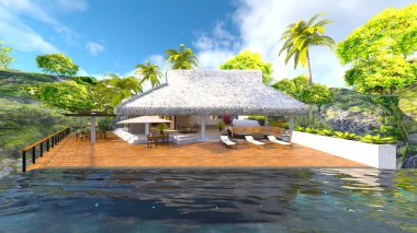 Adanın ucundaki evin 3D görüntüsü.