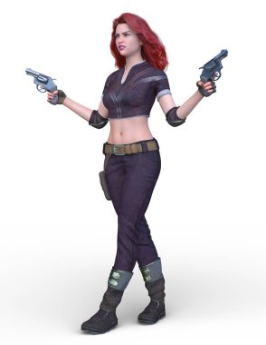 bir kadın savaşçı 3D render