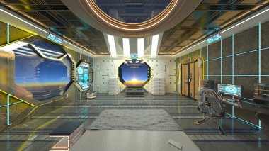 Uzay gemisindeki yatak odasının 3 boyutlu yansıması