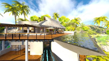 Adanın ucundaki bir evin 3D görüntüsü