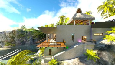 Adanın ucundaki evin 3D görüntüsü.