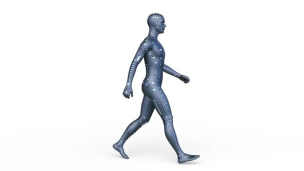 歩行男性のサイボーグの3Dレンダリング — ストック動画
