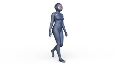 Yürüyen bir siber kadının 3 boyutlu canlandırması