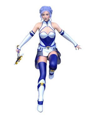 Sihirli değnekli bir kadının 3 boyutlu görüntüsü