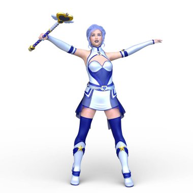 Sihirli değnekli bir kadının 3 boyutlu görüntüsü