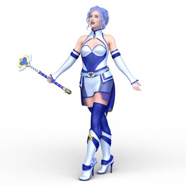 Sihirli değnekli bir kadının 3 boyutlu görüntüsü