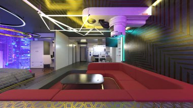 Gece görüşlü yatak odasının 3 boyutlu görüntüsü