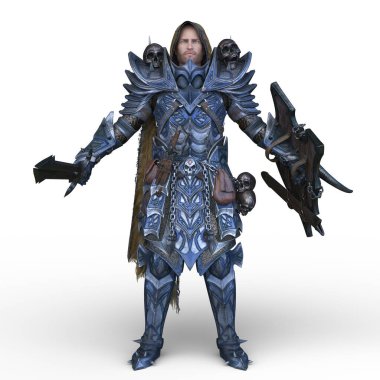 İskelet kostümlü şövalyenin 3 boyutlu görüntüsü.