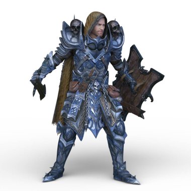 İskelet kostümlü şövalyenin 3 boyutlu görüntüsü.