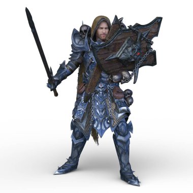 İskelet kostümlü şövalyenin 3 boyutlu görüntüsü.