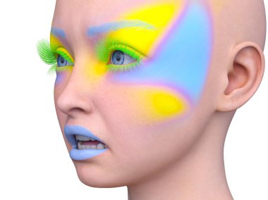 Bir kadının yüzünün 3 boyutlu görüntüsü.