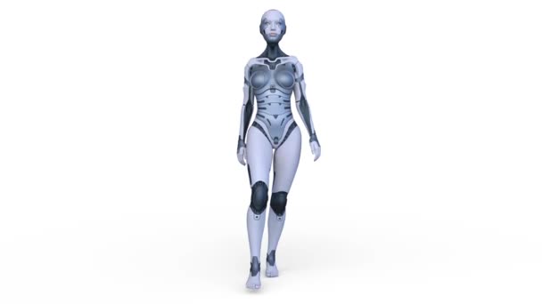 一个行走的女性机器人的3D渲染 — 图库视频影像