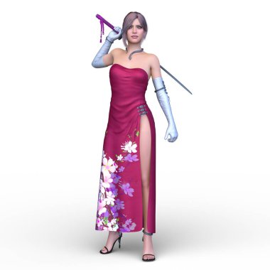 3 boyutlu kadın eskrimci.