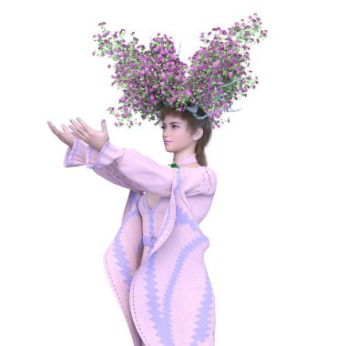 Bir çiçekle taçlandırılmış perinin 3 boyutlu tasviri