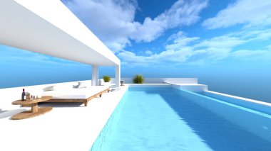 Çatıdaki yüzme havuzunun 3D görüntüsü