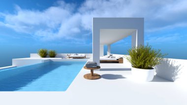 Çatıdaki yüzme havuzunun 3D görüntüsü