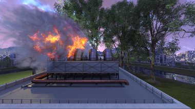 Helikopter pisti yangınının 3 boyutlu görüntüsü
