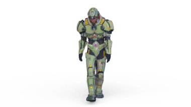3D rendering of a cyber man walking face down