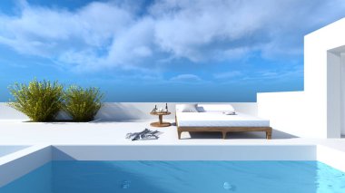 Çatıdaki yüzme havuzunun 3D görüntüsü